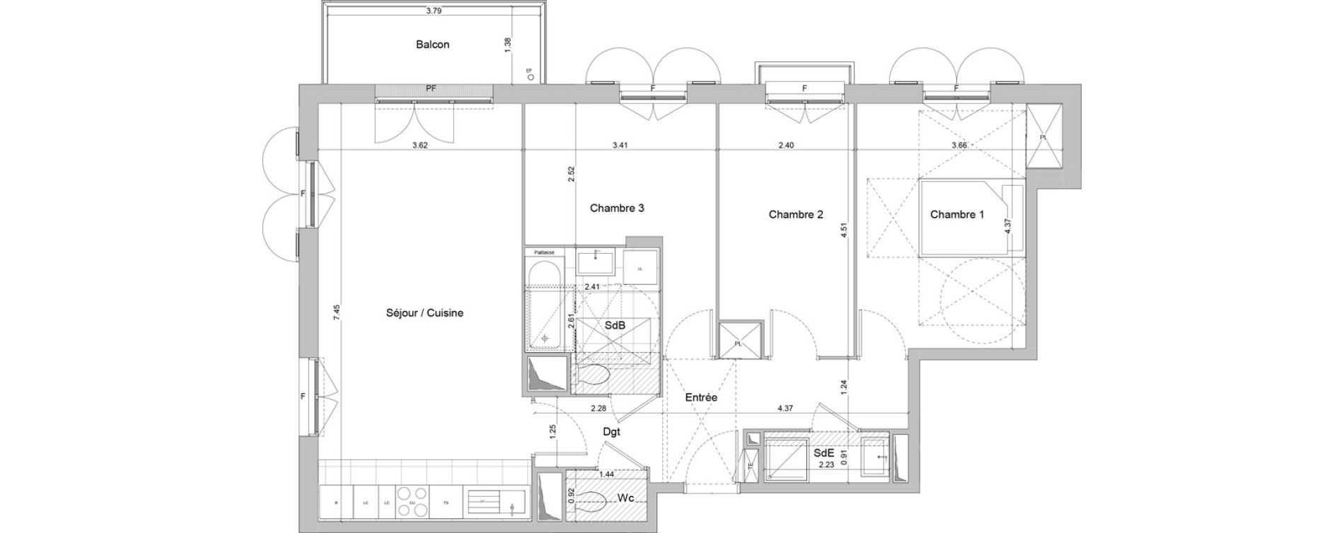 Appartement T4 de 81,24 m2 &agrave; Igny Centre