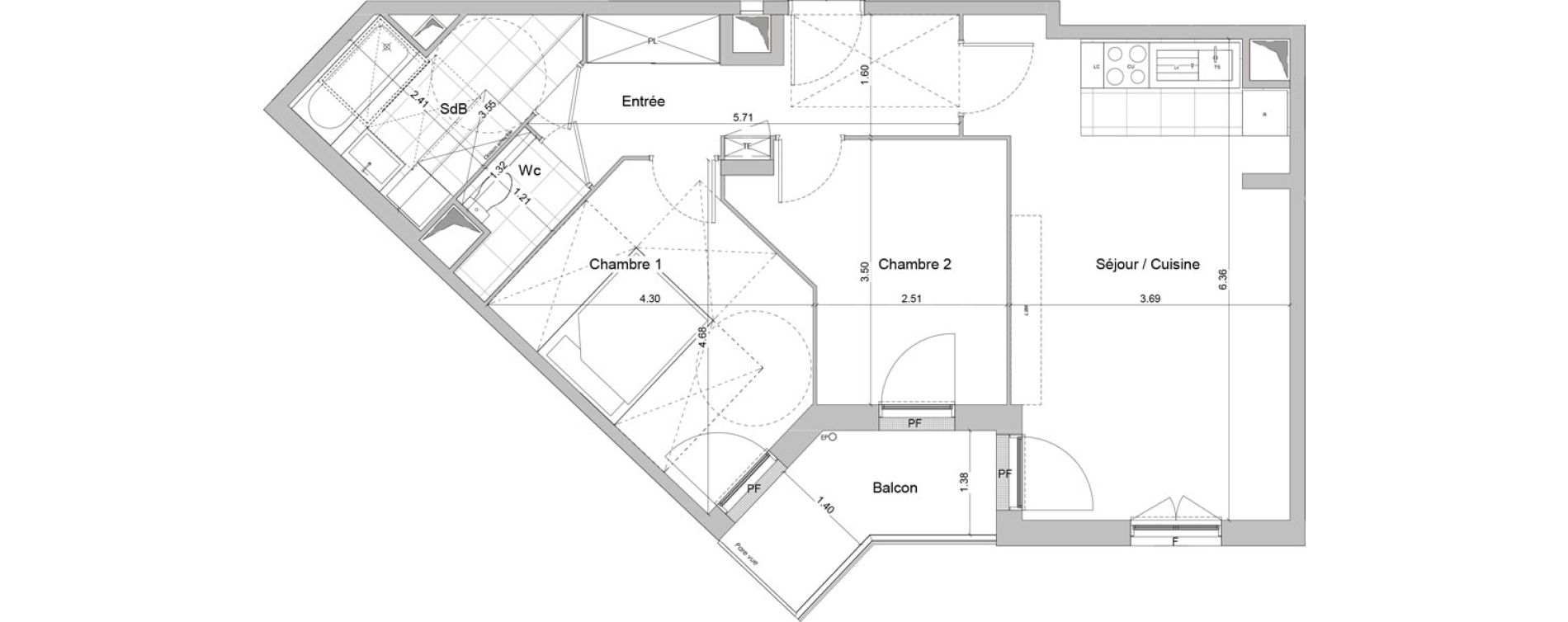 Appartement T3 de 62,81 m2 &agrave; Igny Centre