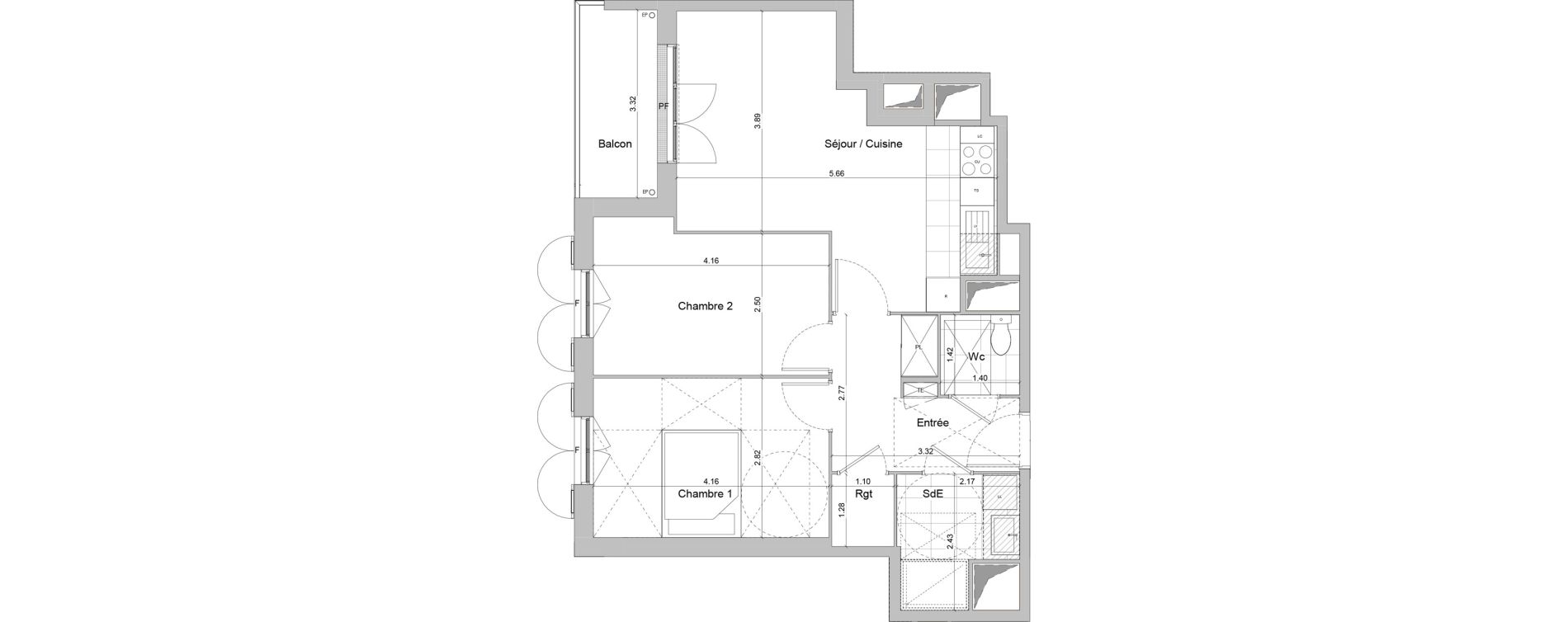 Appartement T3 de 57,51 m2 &agrave; Igny Centre