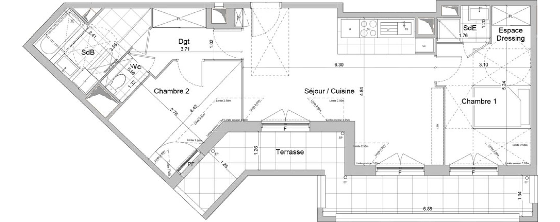 Appartement T3 de 64,29 m2 &agrave; Igny Centre