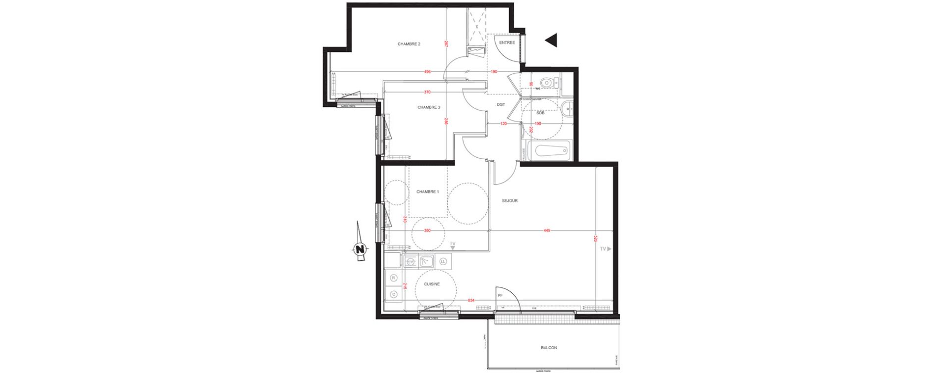 Appartement T4 de 79,90 m2 aux Ulis Centre