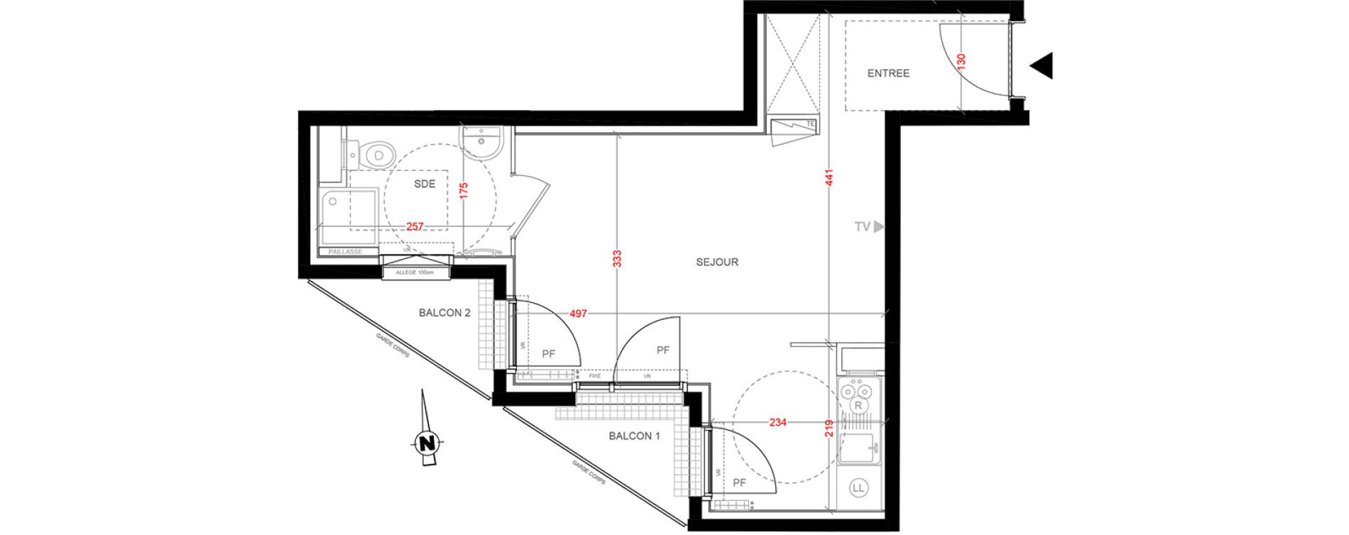 Appartement T1 de 28,75 m2 aux Ulis Centre