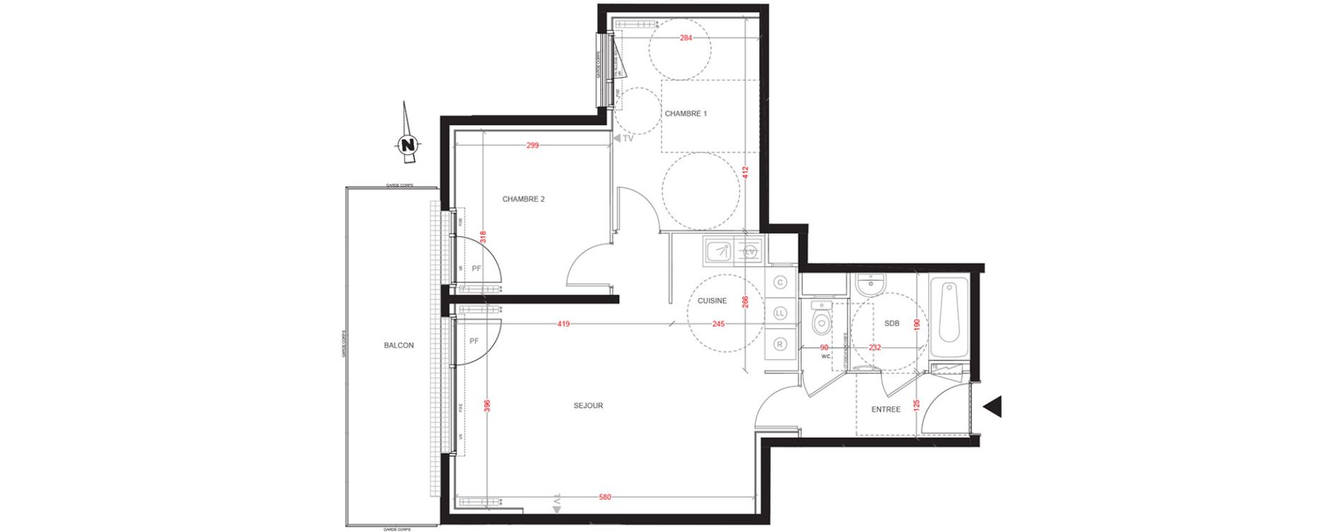 Appartement T3 de 60,40 m2 aux Ulis Centre