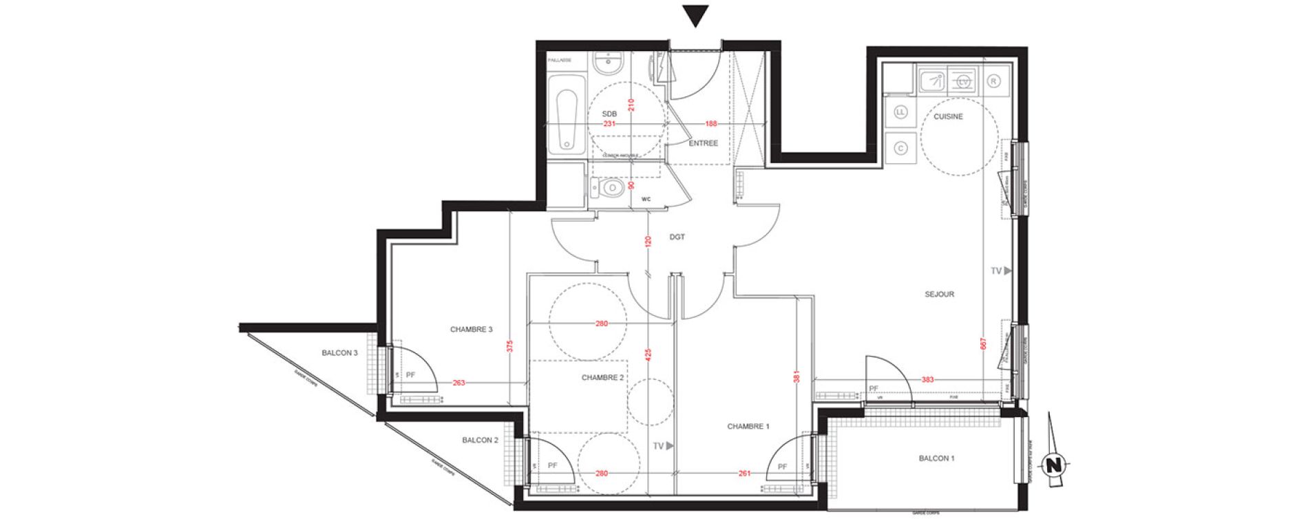 Appartement T4 de 73,10 m2 aux Ulis Centre