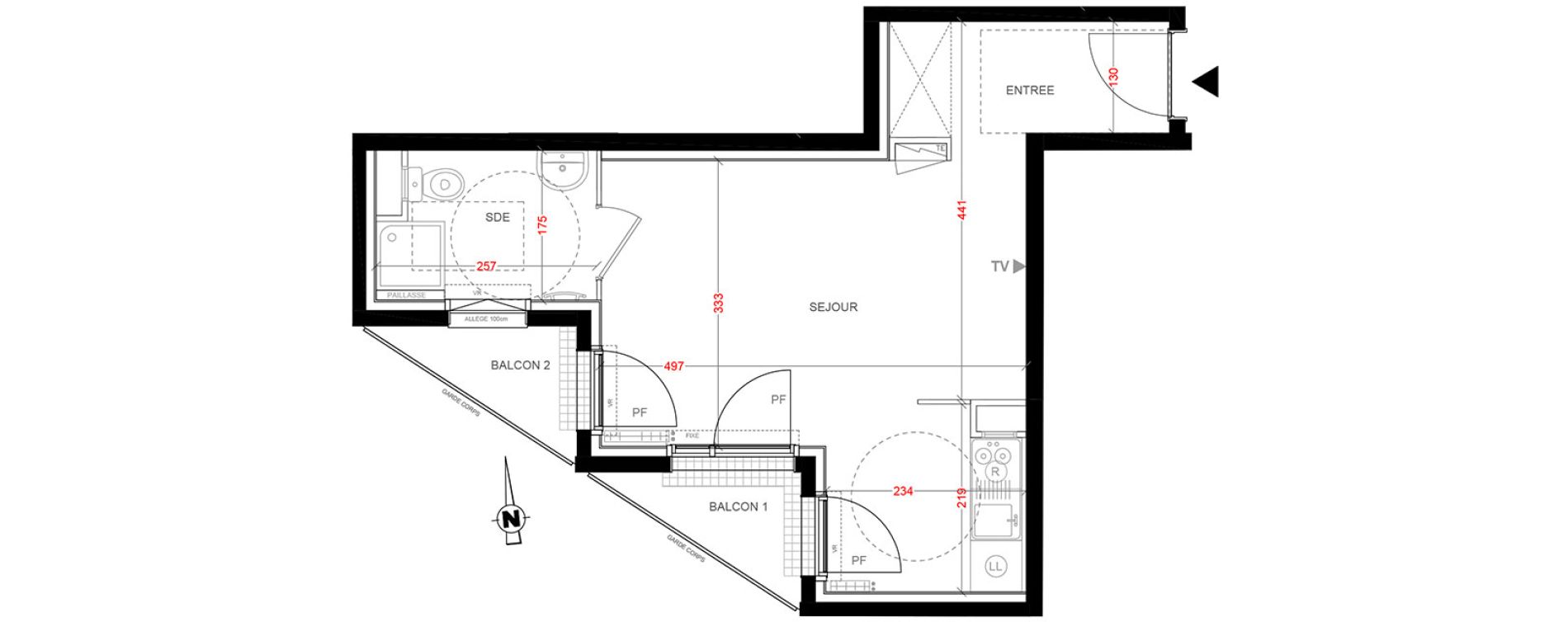 Appartement T1 de 28,75 m2 aux Ulis Centre