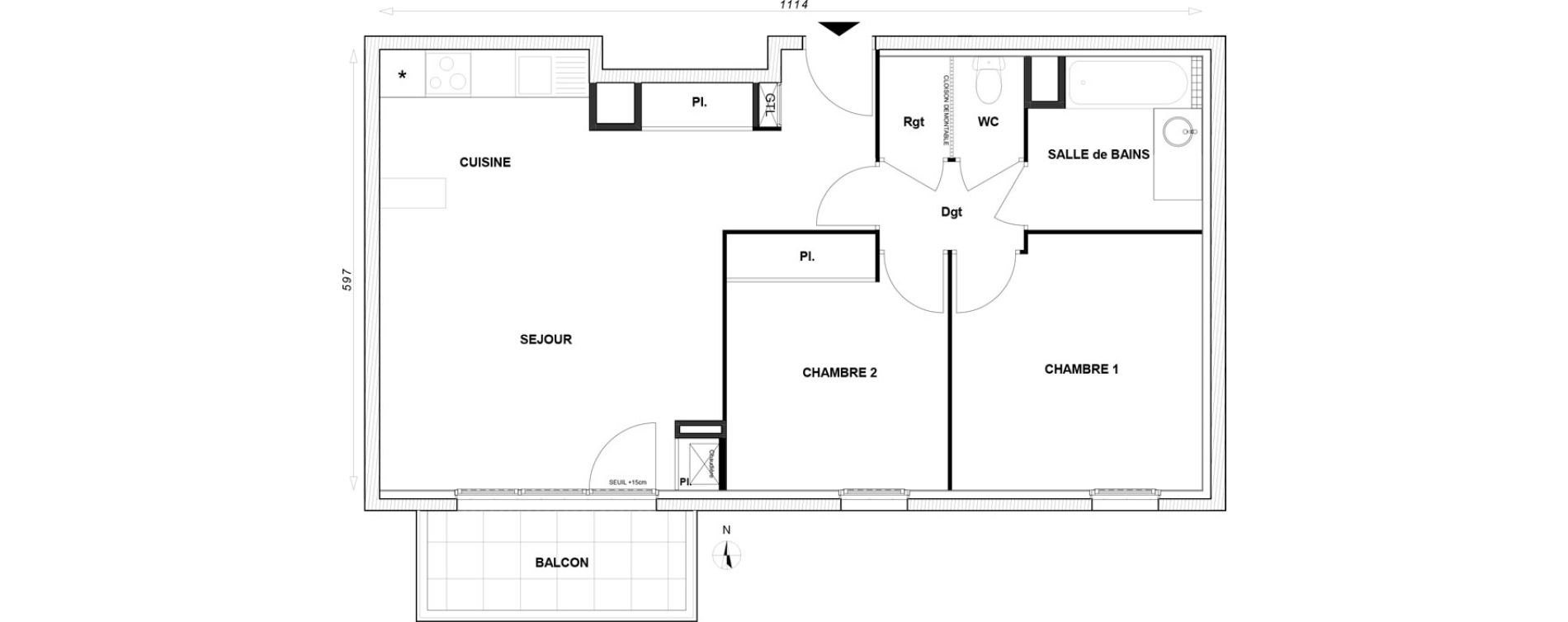 Appartement T3 de 62,59 m2 &agrave; Linas Centre