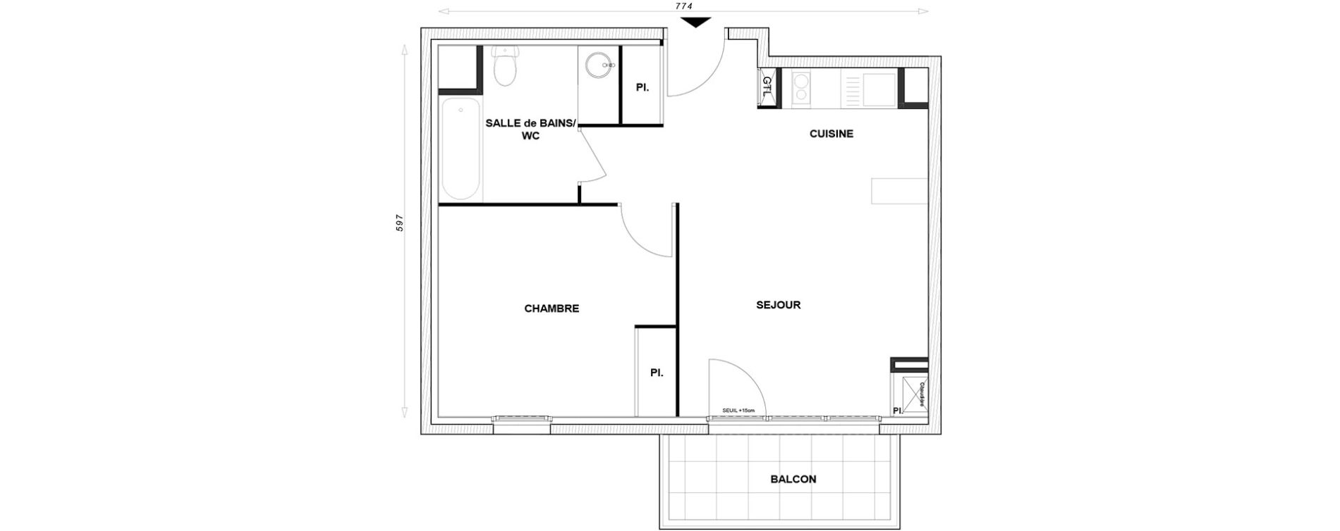 Appartement T2 de 42,81 m2 &agrave; Linas Centre