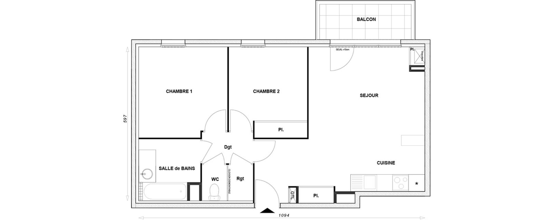 Appartement T3 de 61,45 m2 &agrave; Linas Centre