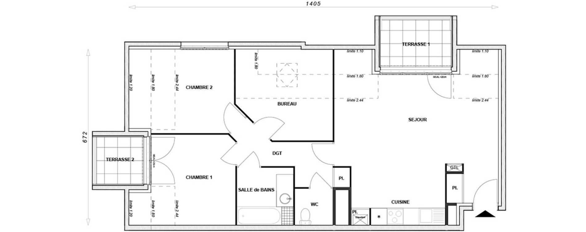 Appartement T3 bis de 75,81 m2 &agrave; Linas Centre