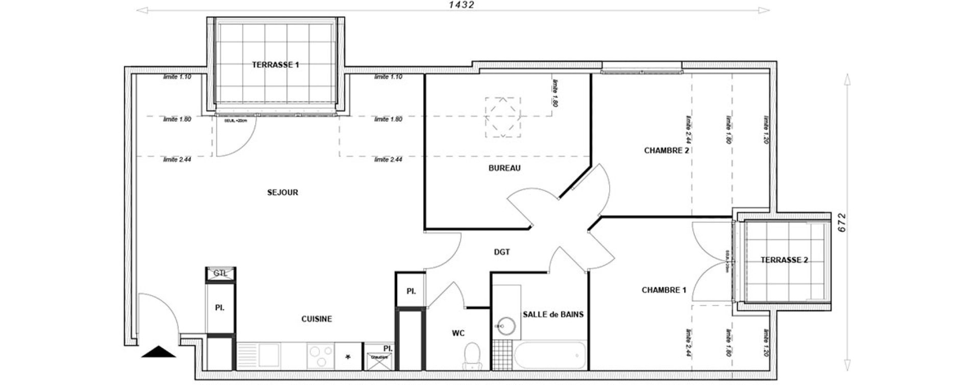 Appartement T3 bis de 76,94 m2 &agrave; Linas Centre