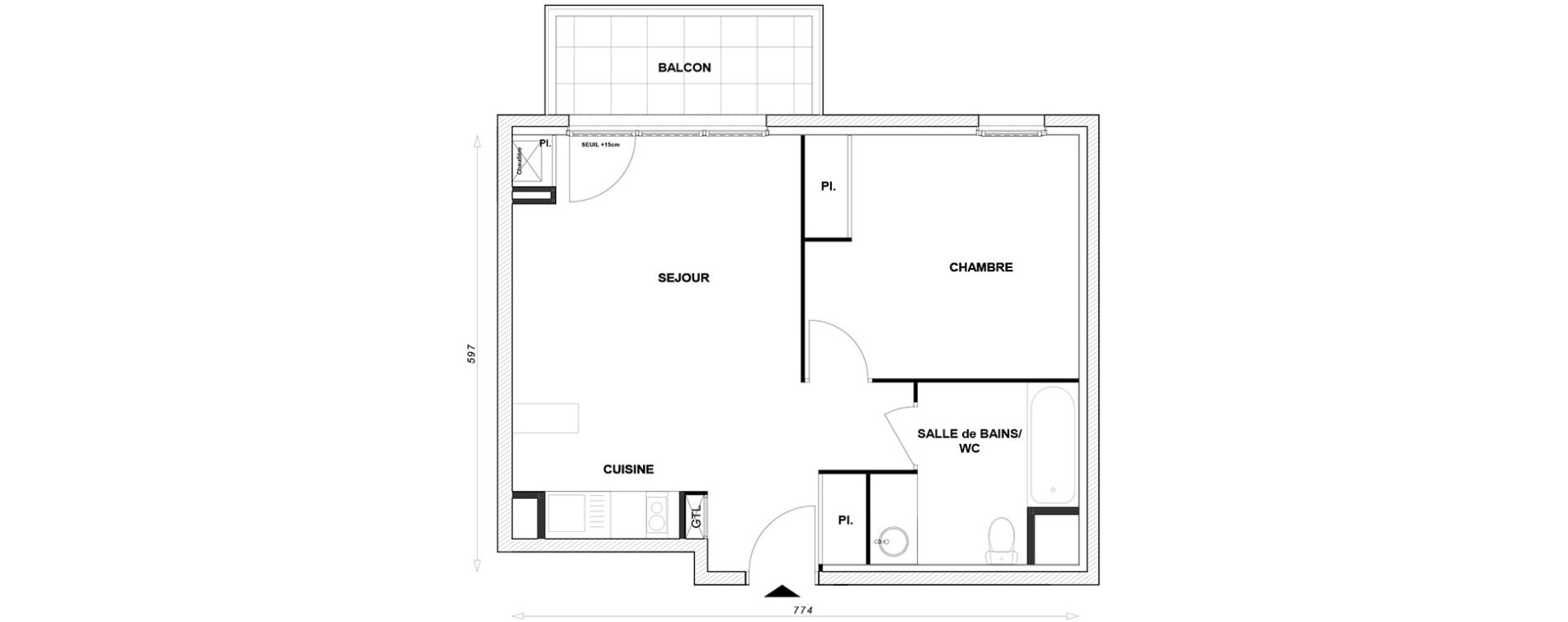 Appartement T2 de 42,85 m2 &agrave; Linas Centre