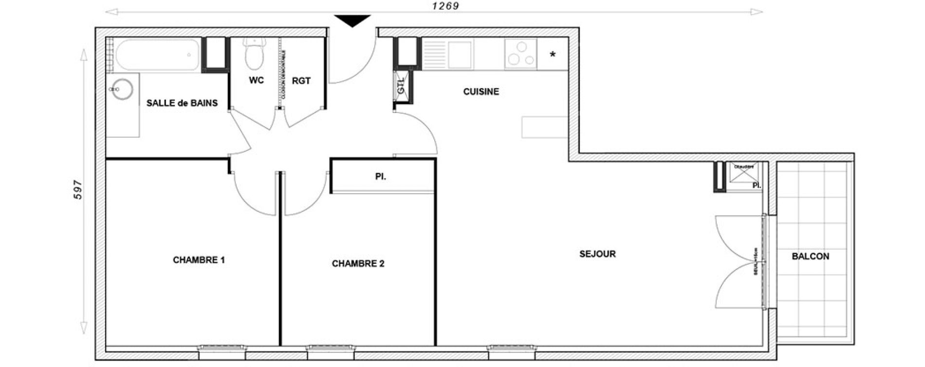 Appartement T3 de 64,61 m2 &agrave; Linas Centre
