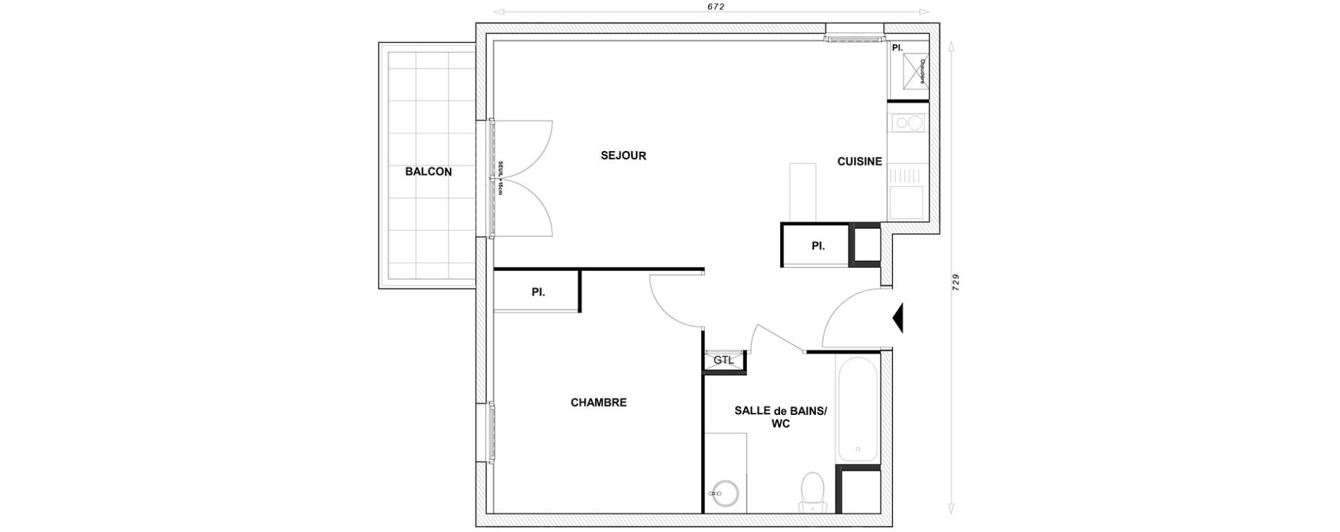 Appartement T2 de 43,88 m2 &agrave; Linas Centre