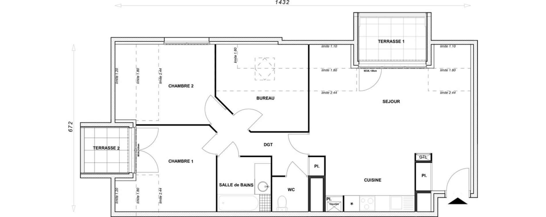 Appartement T3 bis de 76,95 m2 &agrave; Linas Centre