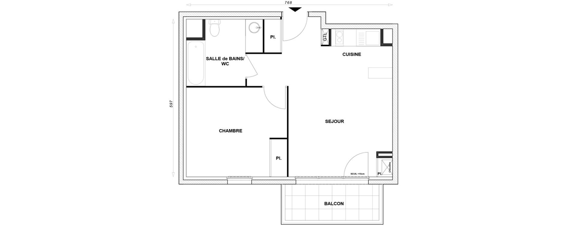 Appartement T2 de 42,48 m2 &agrave; Linas Centre
