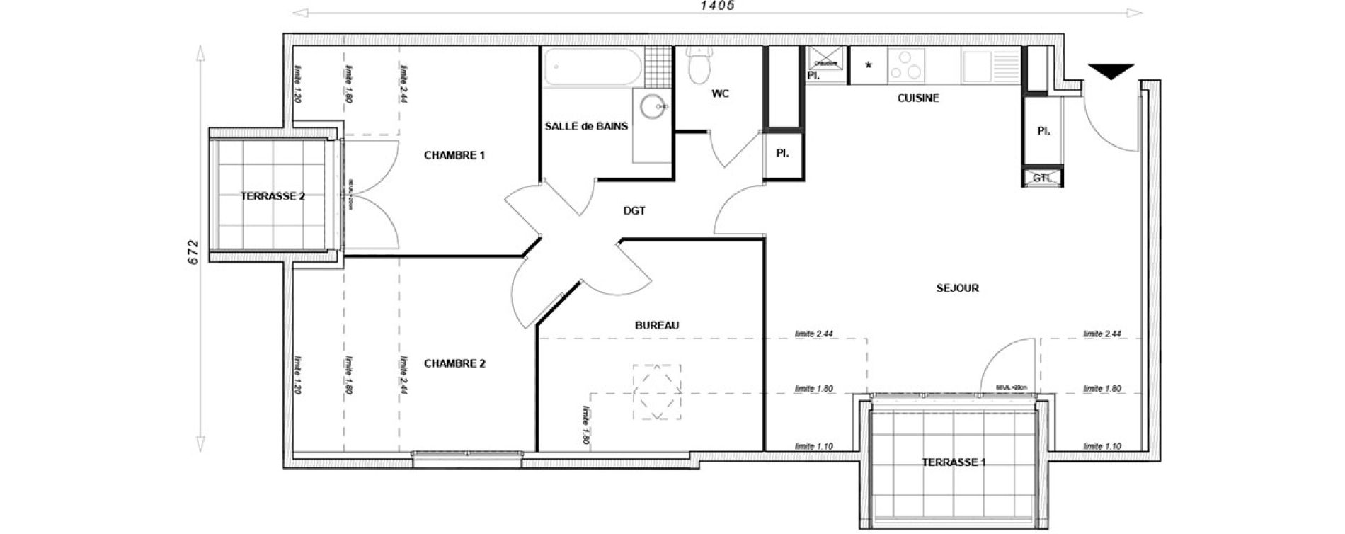 Appartement T3 bis de 75,63 m2 &agrave; Linas Centre