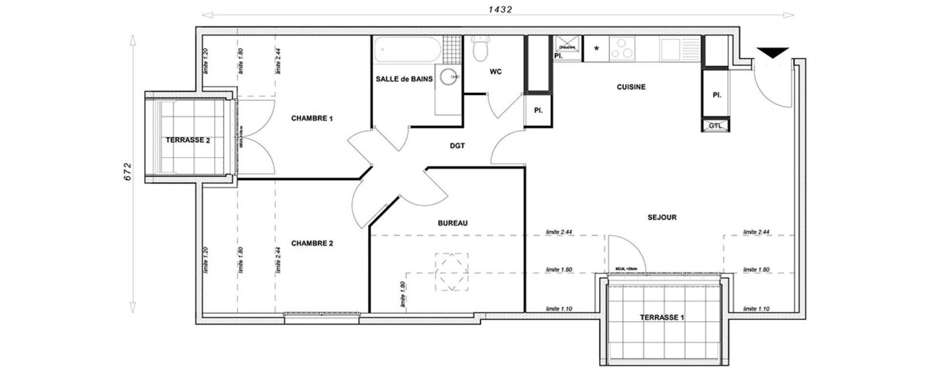 Appartement T3 bis de 76,95 m2 &agrave; Linas Centre
