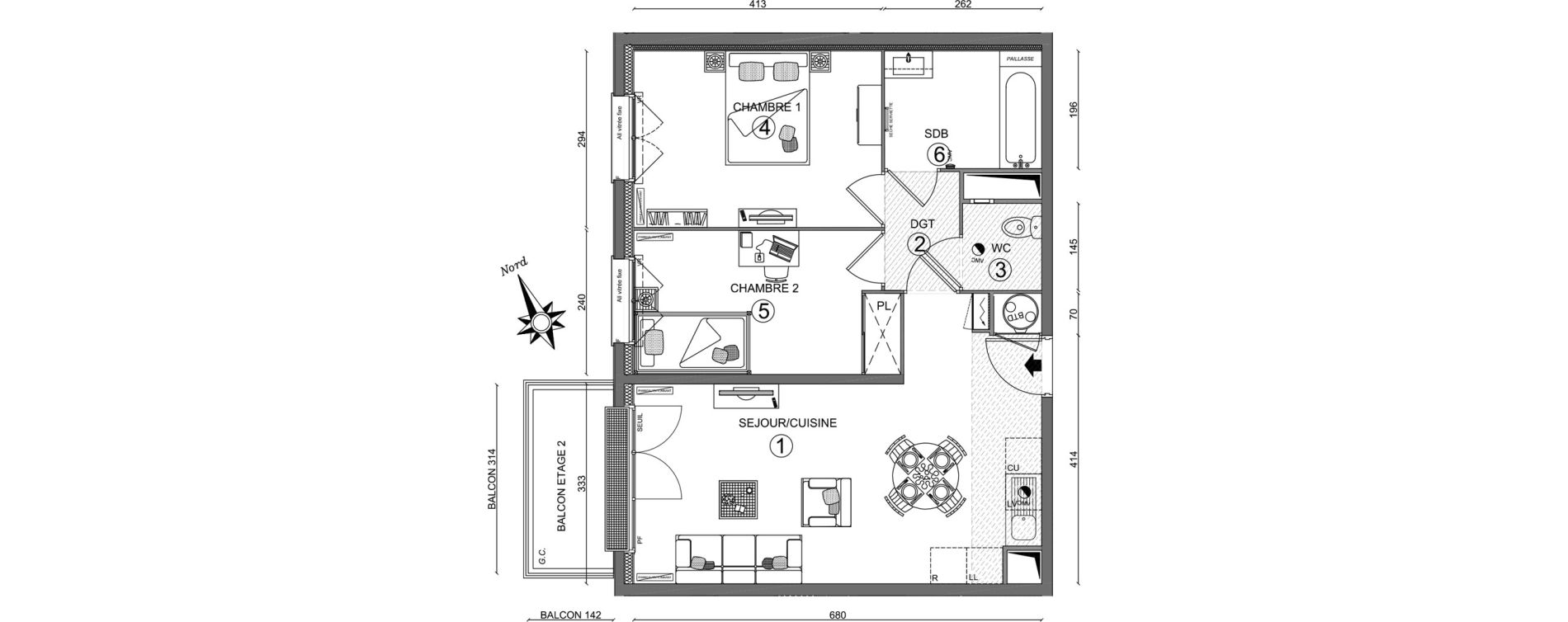 Appartement T3 de 57,40 m2 &agrave; Linas Centre