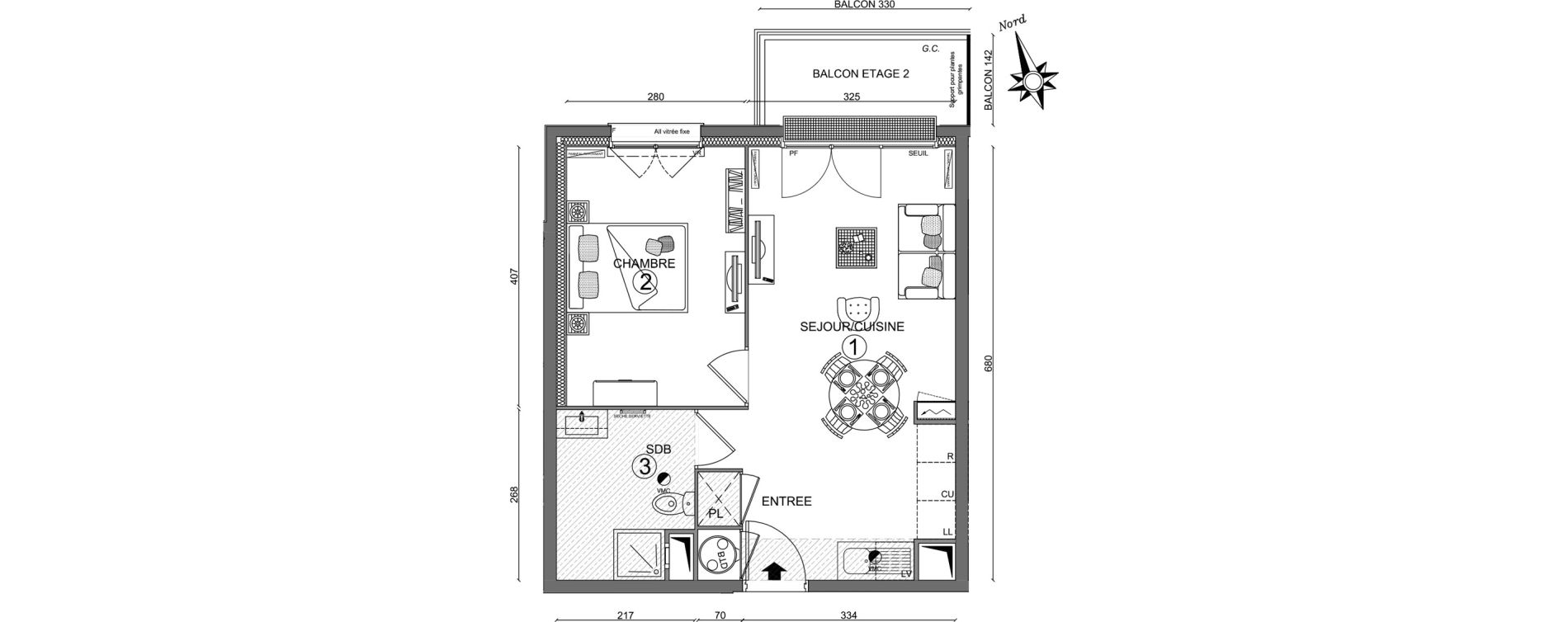 Appartement T2 de 40,35 m2 &agrave; Linas Centre