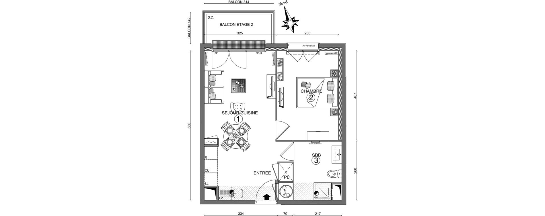Appartement T2 de 40,35 m2 &agrave; Linas Centre