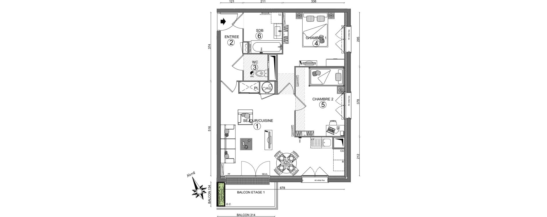Appartement T3 de 58,00 m2 &agrave; Linas Centre