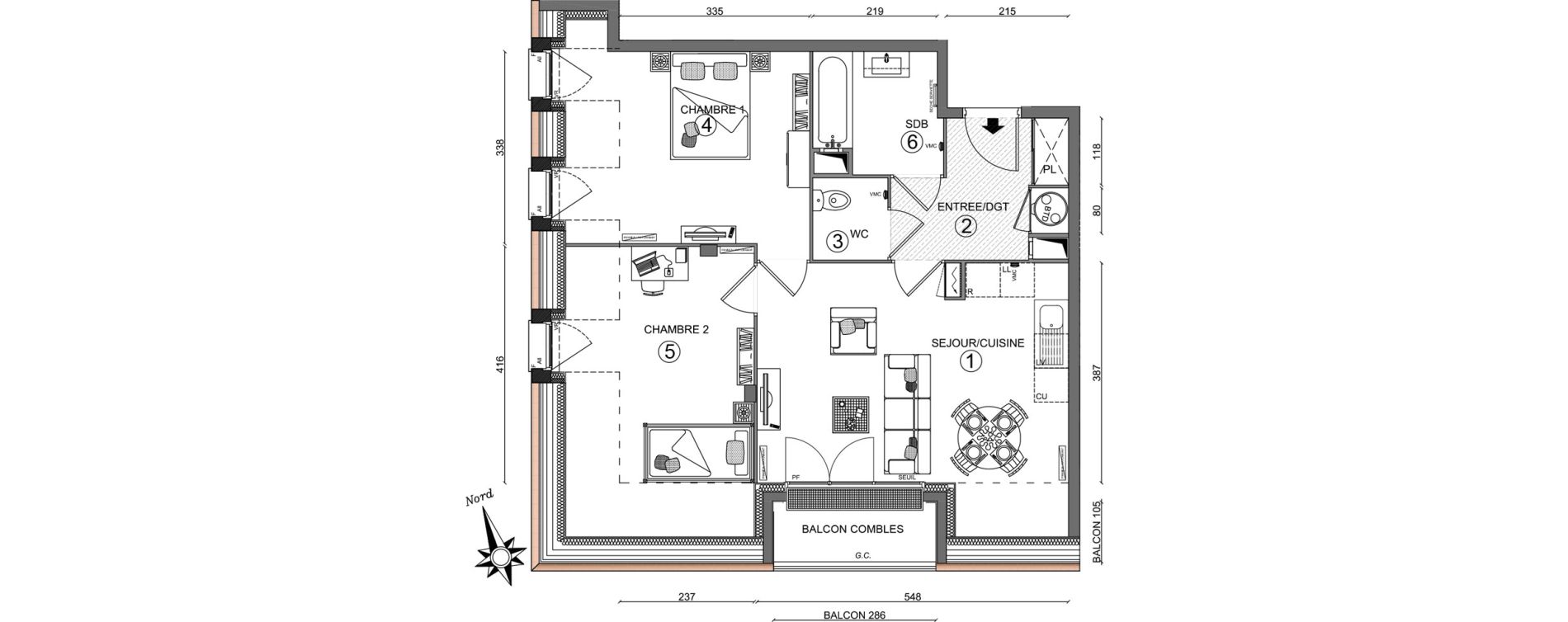 Appartement T3 de 50,05 m2 &agrave; Linas Centre
