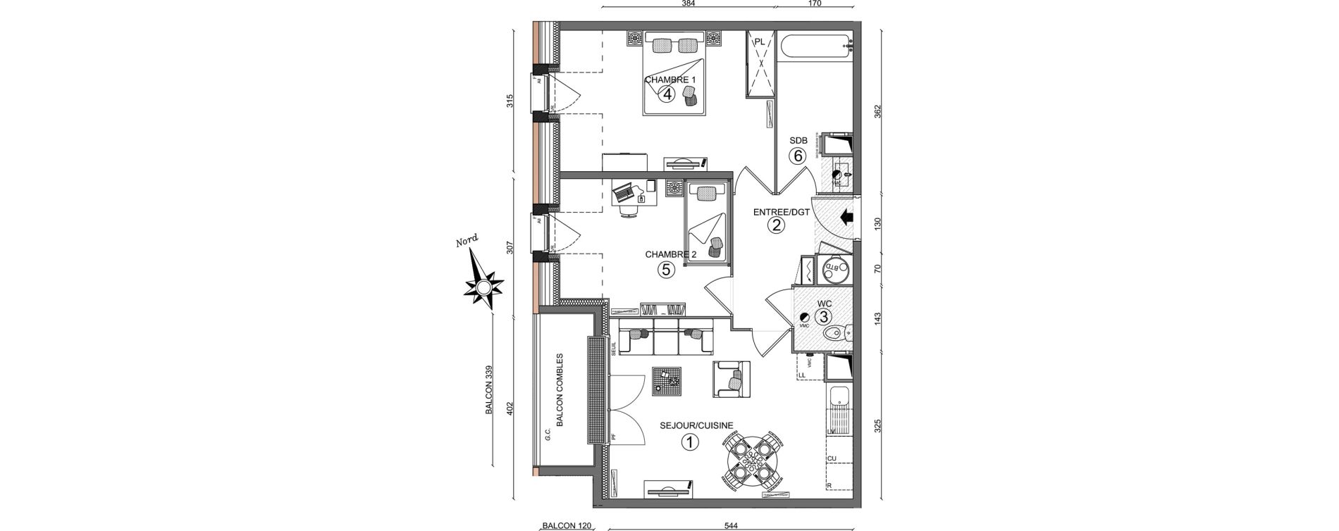 Appartement T3 de 57,25 m2 &agrave; Linas Centre