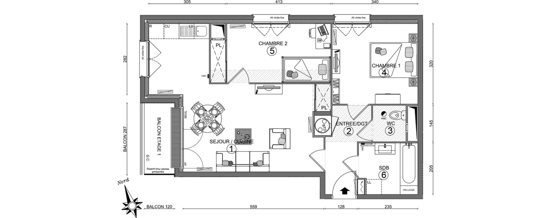 Appartement T3 de 59,50 m2 &agrave; Linas Centre