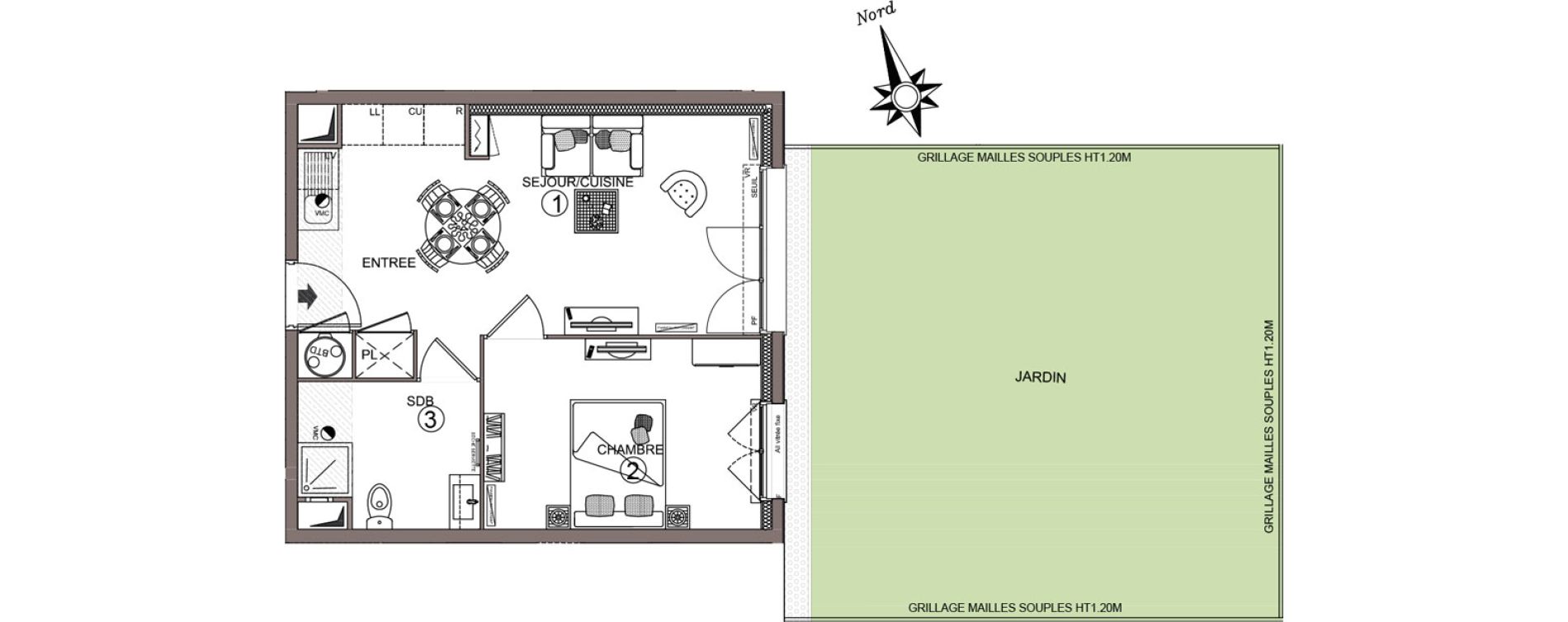Appartement T2 de 40,15 m2 &agrave; Linas Centre