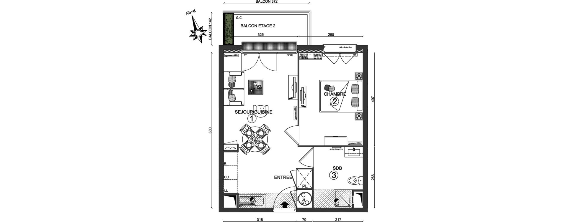 Appartement T2 de 39,90 m2 &agrave; Linas Centre