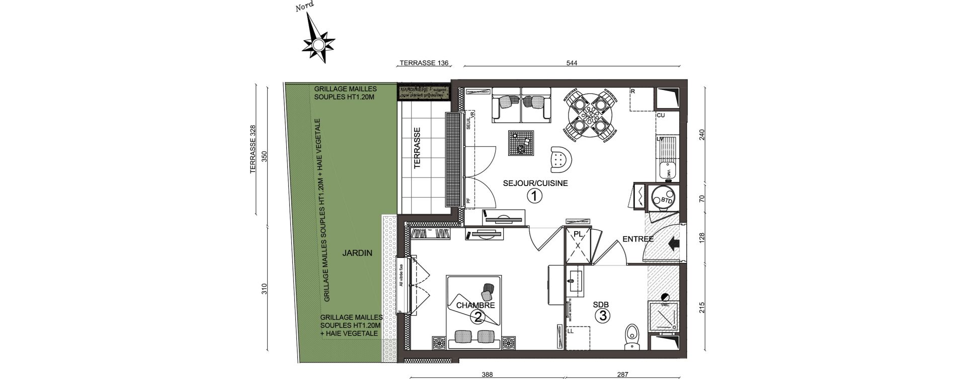 Appartement T2 de 38,85 m2 &agrave; Linas Centre