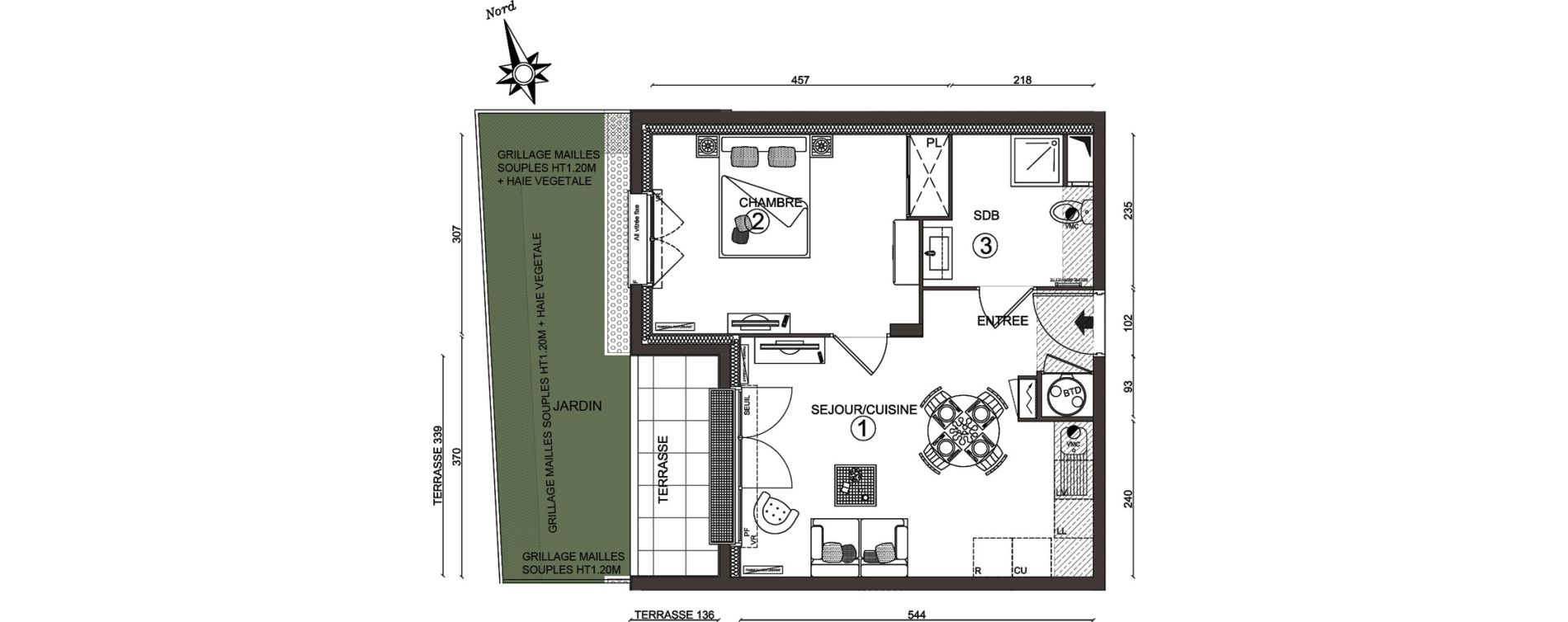 Appartement T2 de 40,25 m2 &agrave; Linas Centre