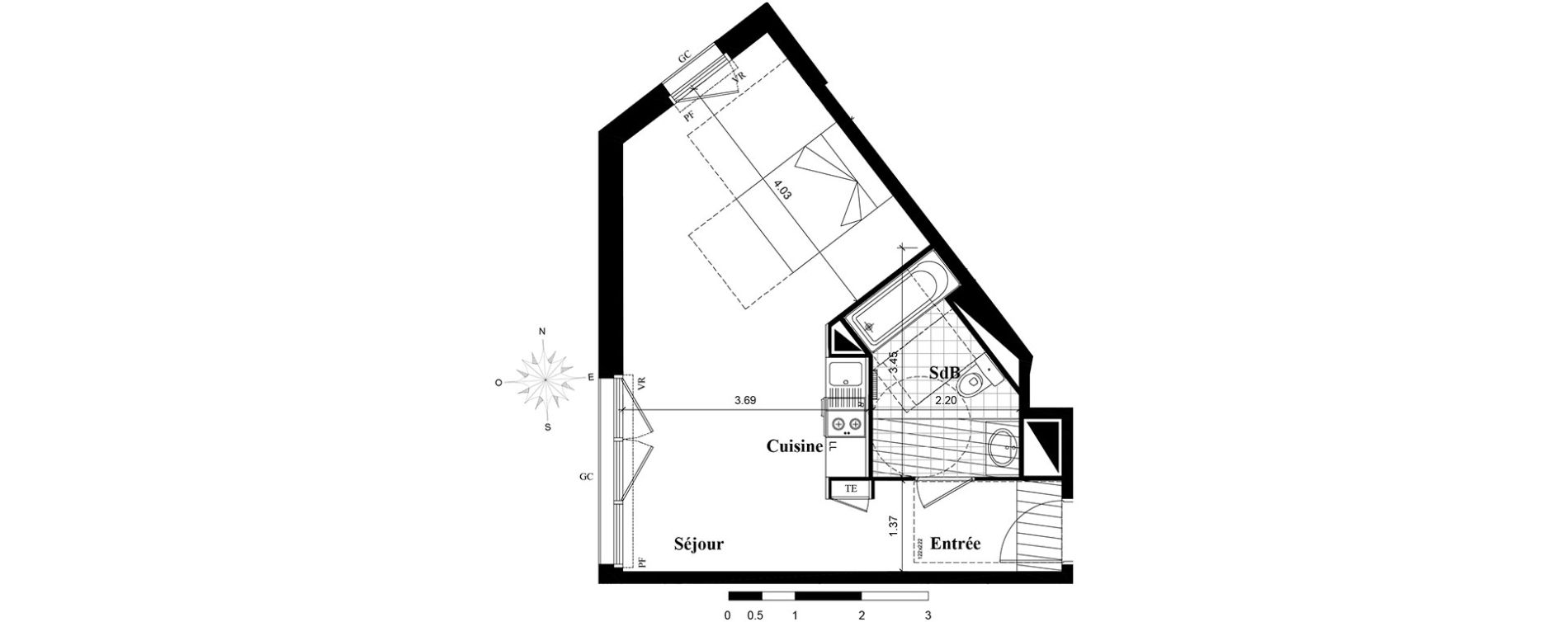 Studio de 36,68 m2 &agrave; Longjumeau Centre