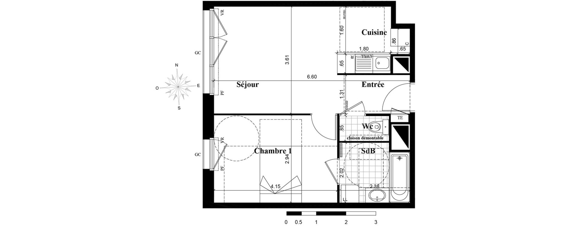 Appartement T2 de 41,02 m2 &agrave; Longjumeau Centre