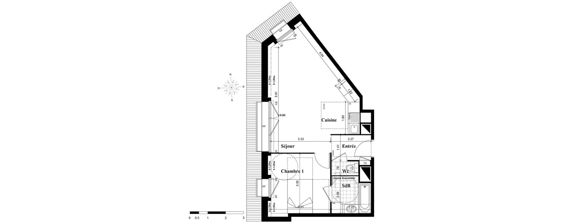 Appartement T2 de 46,51 m2 &agrave; Longjumeau Centre
