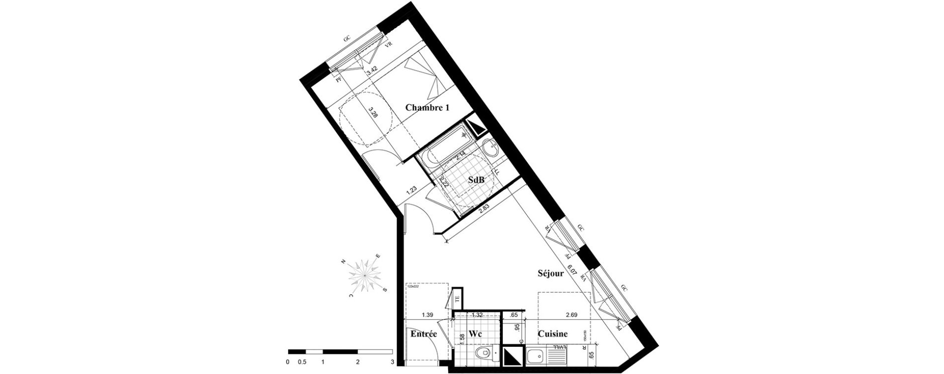 Appartement T2 de 42,41 m2 &agrave; Longjumeau Centre