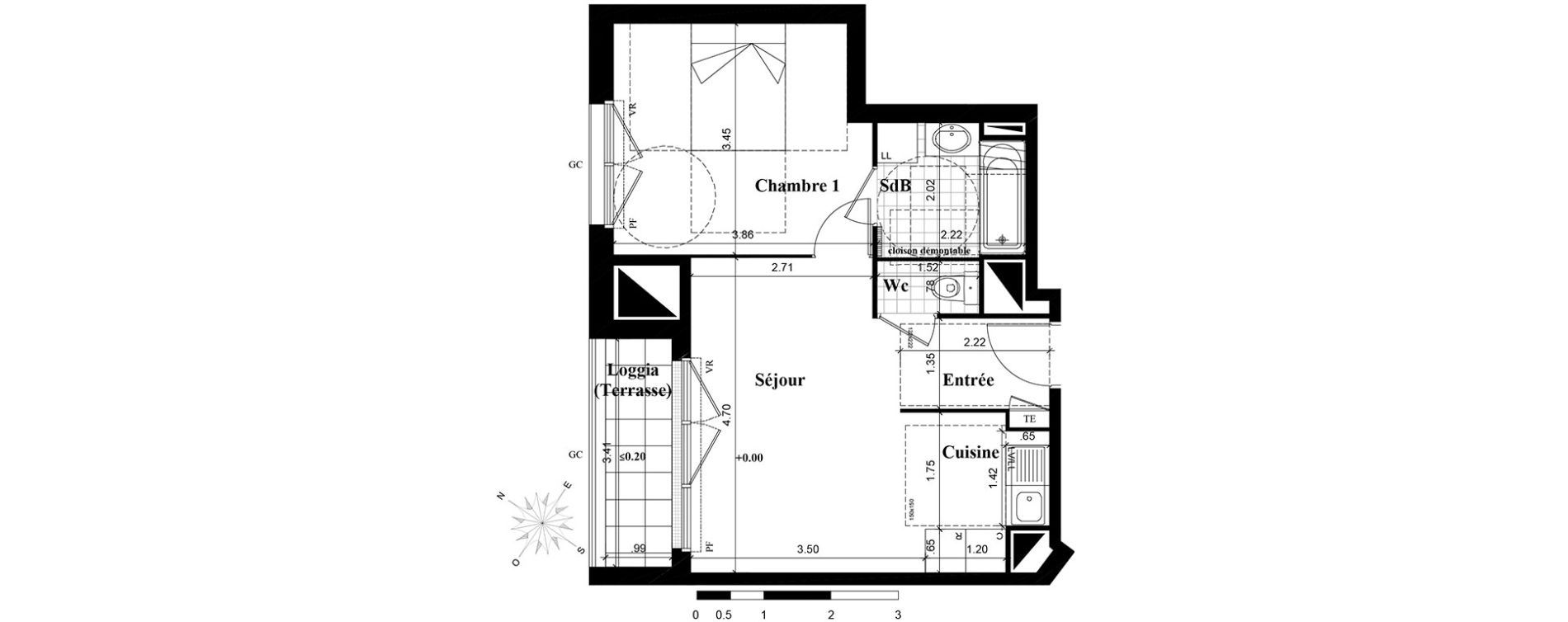 Appartement T2 de 40,28 m2 &agrave; Longjumeau Centre