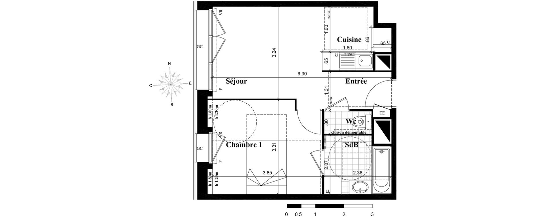 Appartement T2 de 39,03 m2 &agrave; Longjumeau Centre