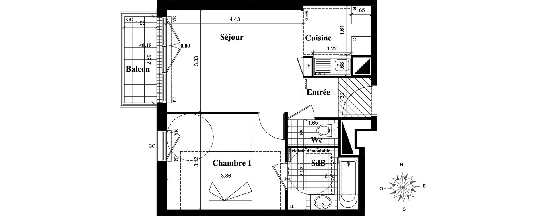 Appartement T2 de 40,08 m2 &agrave; Longjumeau Centre