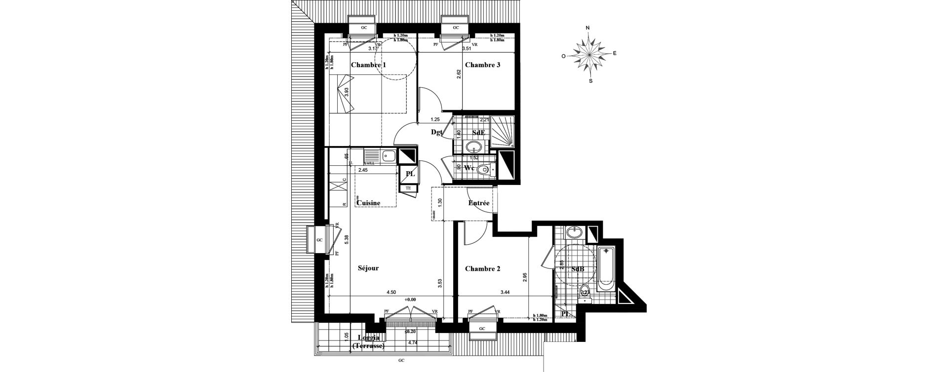 Appartement T4 de 73,14 m2 &agrave; Longjumeau Centre