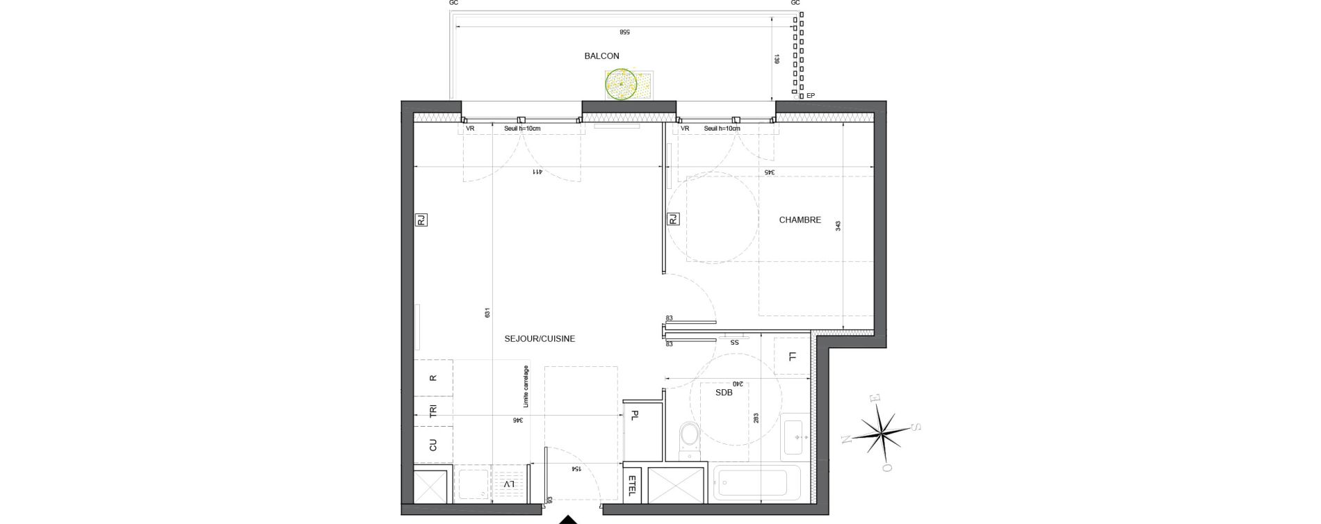 Appartement T2 de 42,19 m2 &agrave; Massy Vilgenis