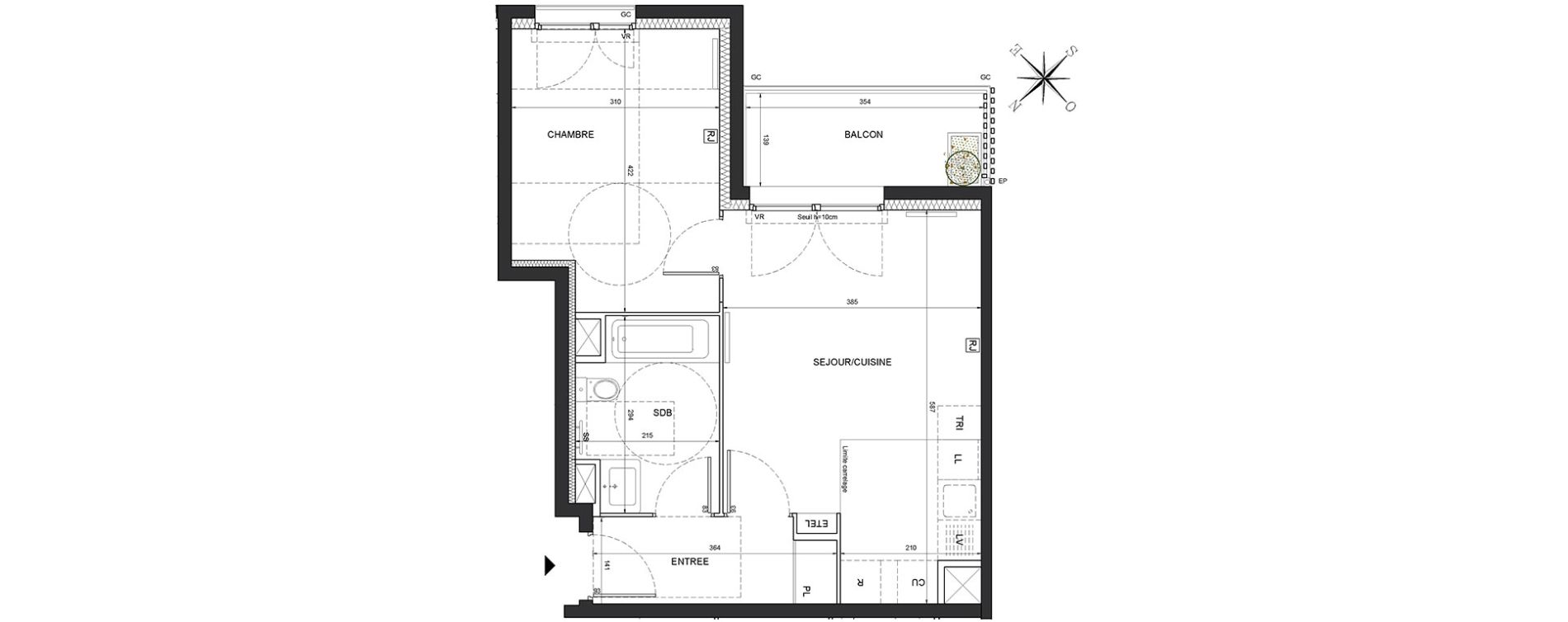 Appartement T2 de 42,39 m2 &agrave; Massy Vilgenis