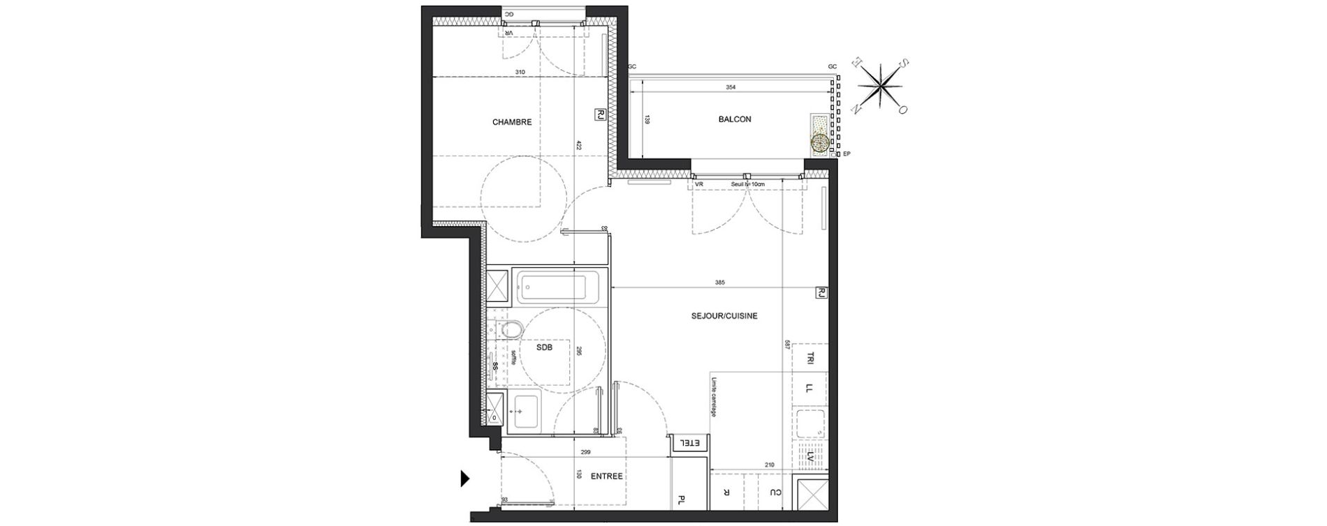 Appartement T2 de 42,39 m2 &agrave; Massy Vilgenis