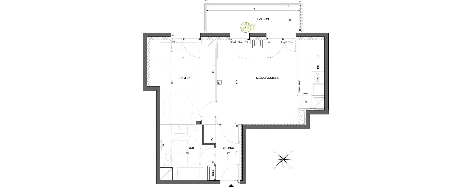Appartement T2 de 44,98 m2 &agrave; Massy Vilgenis