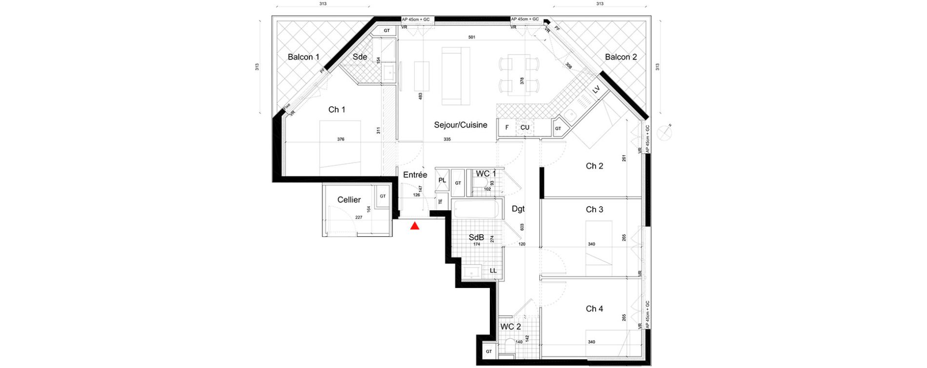 Appartement T5 de 85,38 m2 &agrave; Massy Atlantis