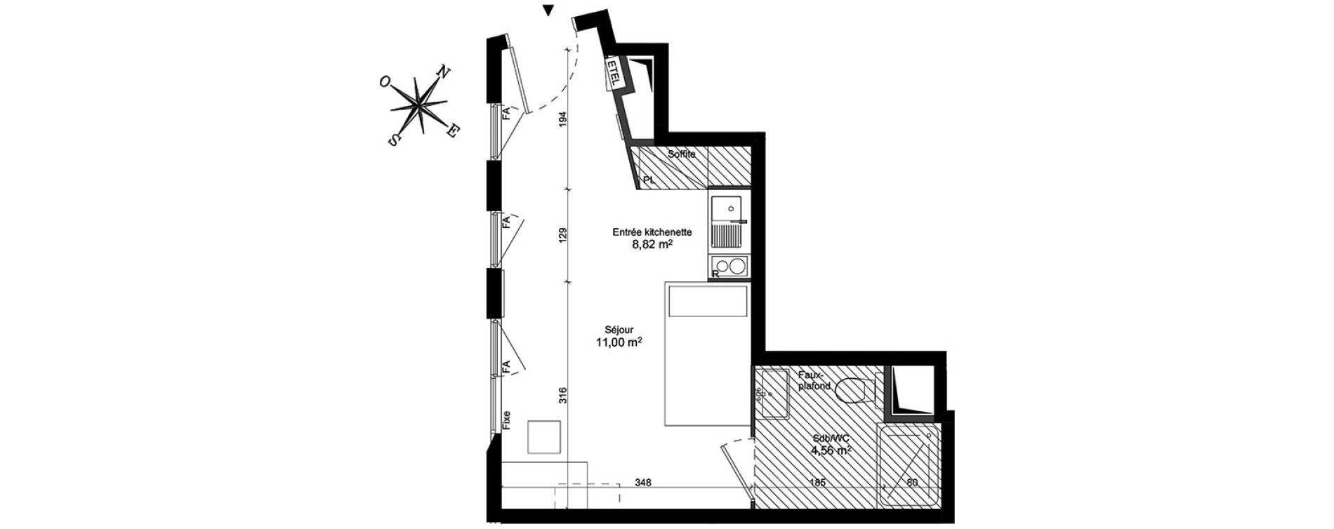 Appartement T1 de 24,38 m2 &agrave; Massy Atlantis