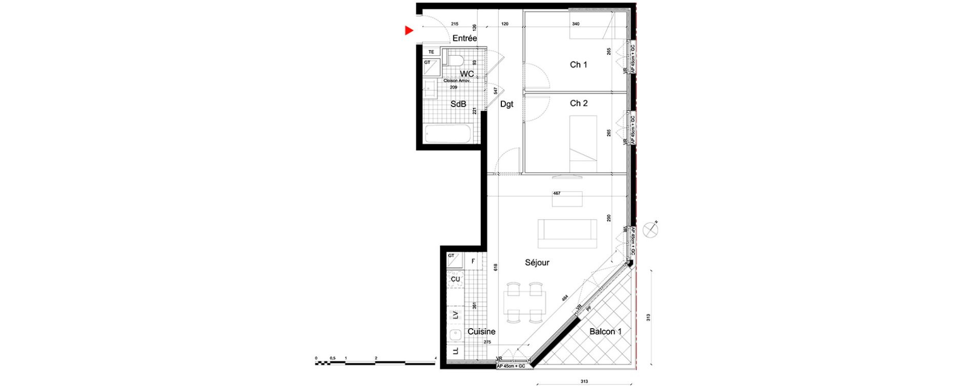 Appartement T3 de 61,28 m2 &agrave; Massy Atlantis