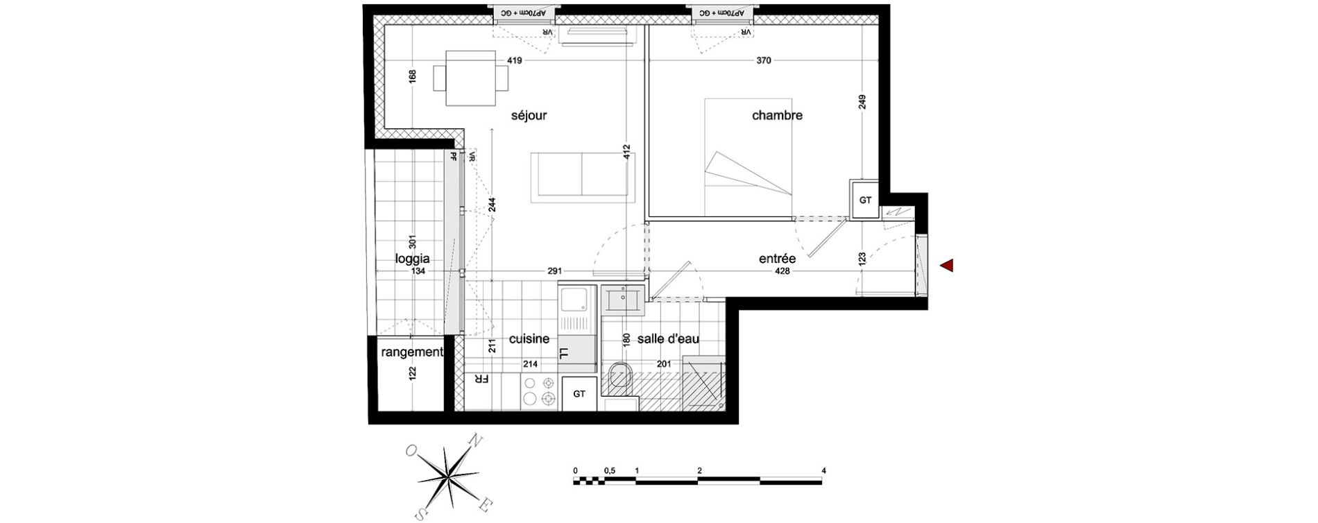 Appartement T2 de 38,25 m2 &agrave; Massy Atlantis