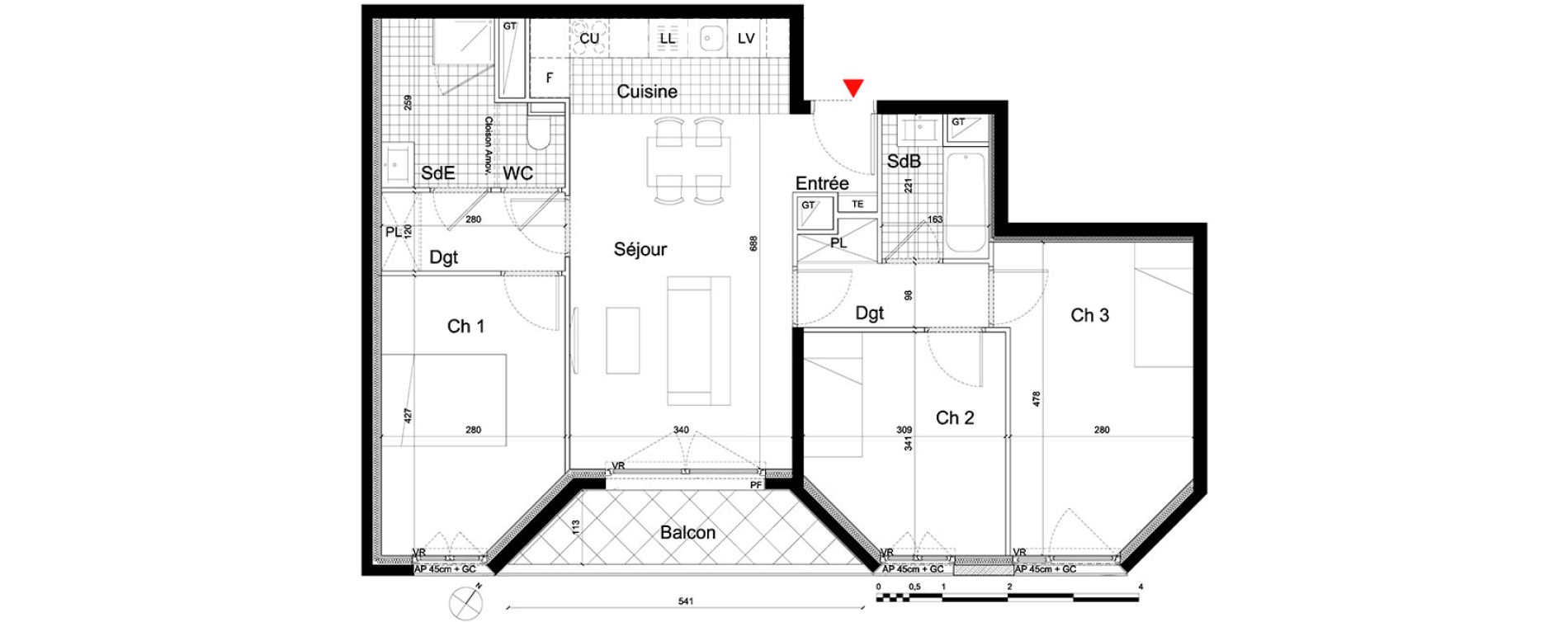 Appartement T4 de 75,68 m2 &agrave; Massy Atlantis