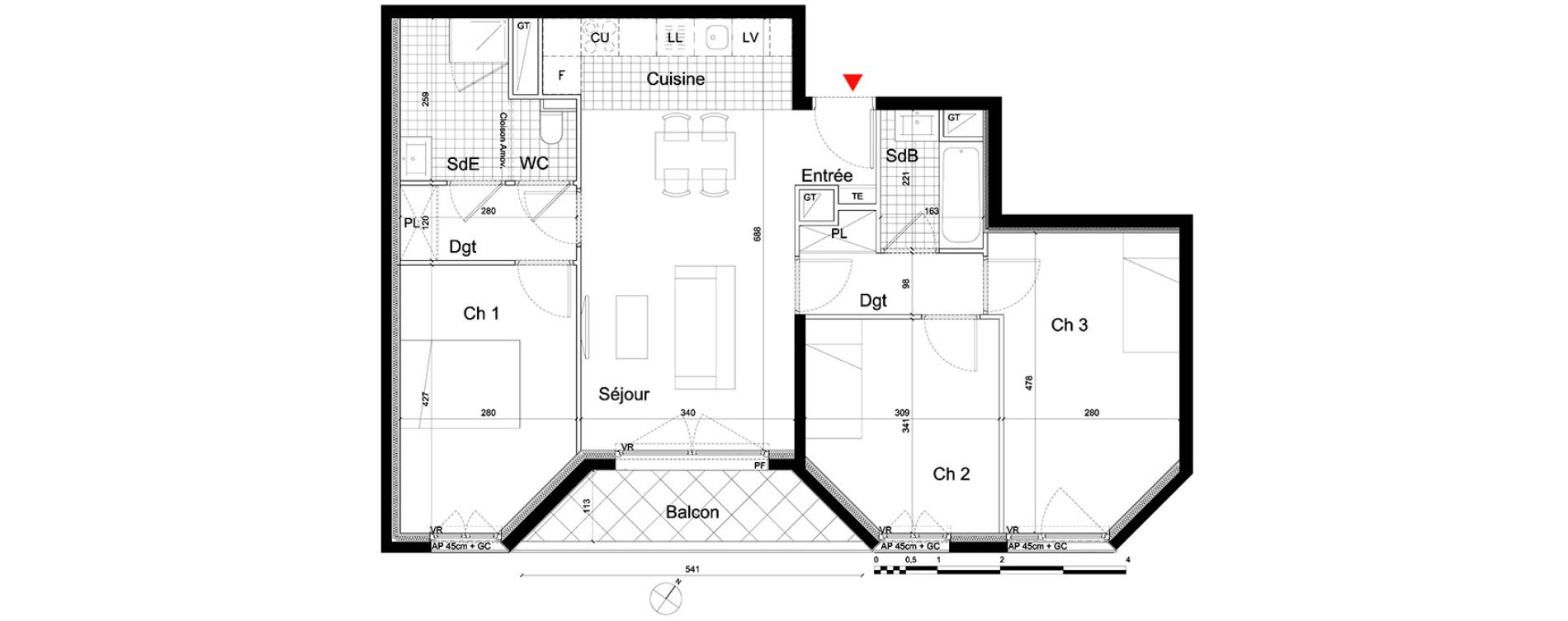 Appartement T4 de 75,68 m2 &agrave; Massy Atlantis